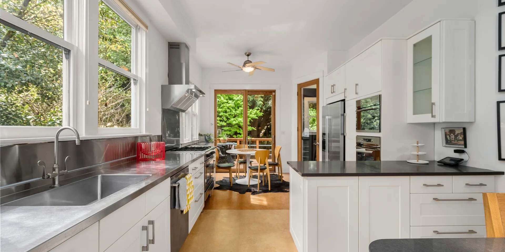 A bright Portland kitchen with garden views
